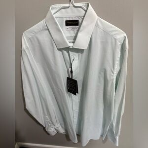 NWT MEN'S THOMAS DEAN PERFORMANCE DRESS LONG SLEEVE SHIRT STYLE C136P19-215 Aqua